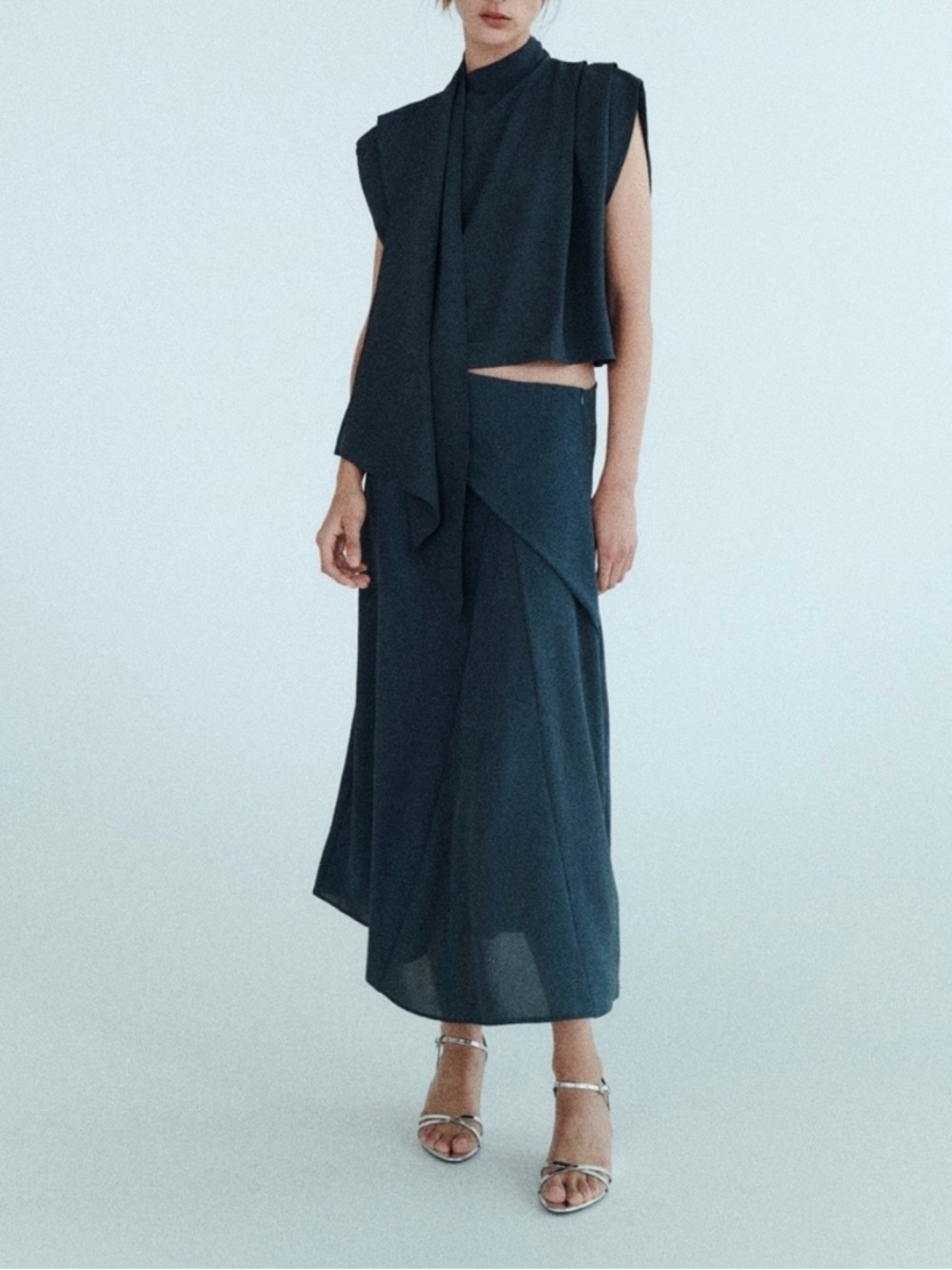 Dark Teal Draped Midi Skirt Zara Size M Very Flattering worn twice